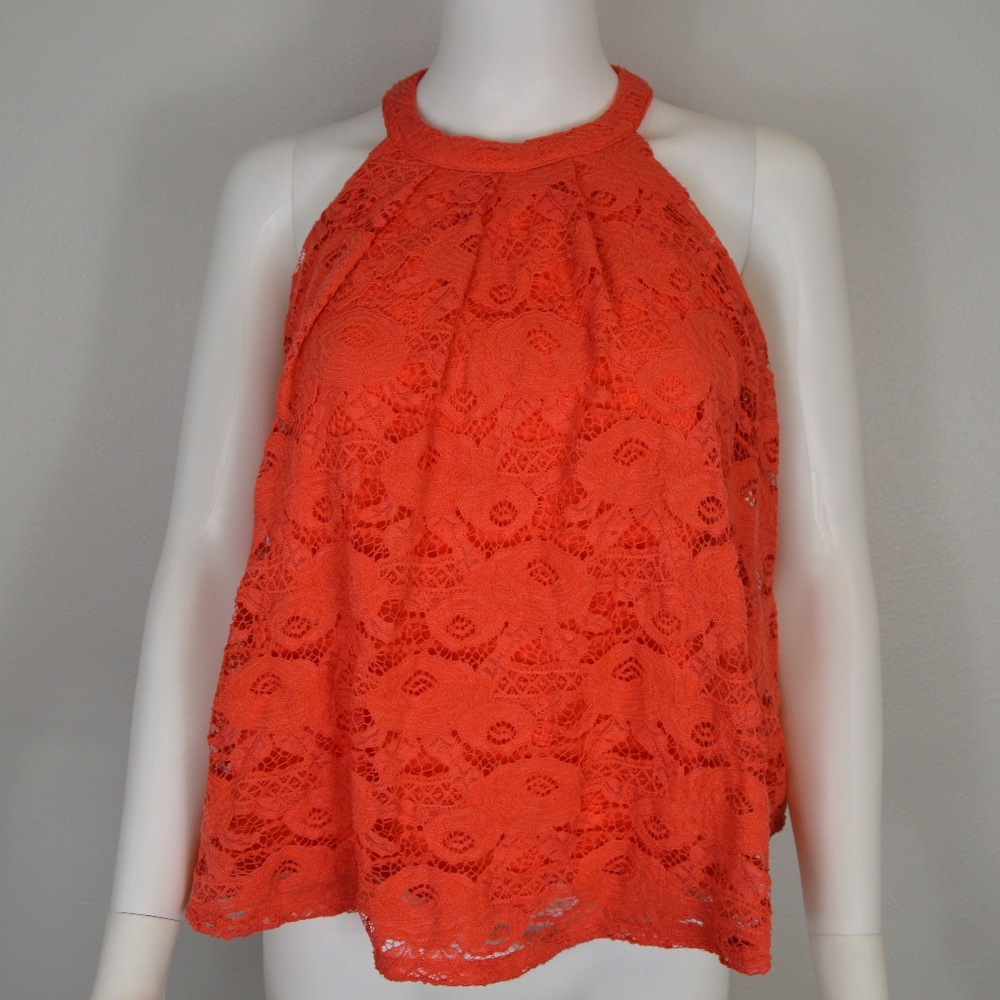 Coral Lace Halter Top